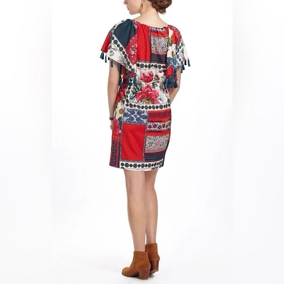 Anthropologie Vanessa Virginia Persian Rose Tassel Dress Size Medium - Picture 3 of 8